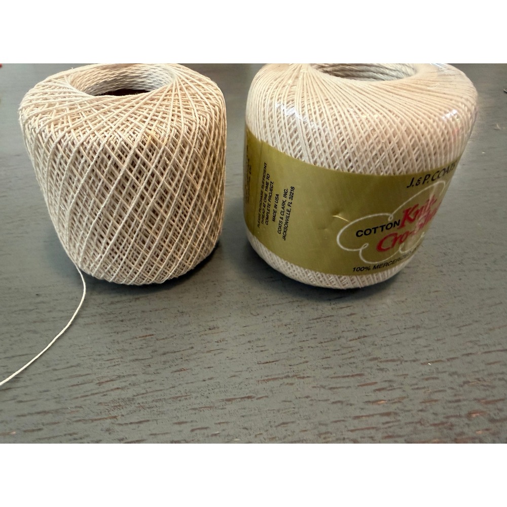 J&P Coats Knit-Cro-Sheen Cotton Thread Ecru 61 Article A-64 225 Yards Lot of 2